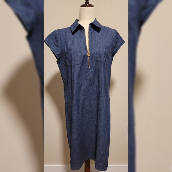 Anne Klein Marcella Cap Sleeve Zipper Stretch Denim Shift Dress size 4 - Picture 1 of 5